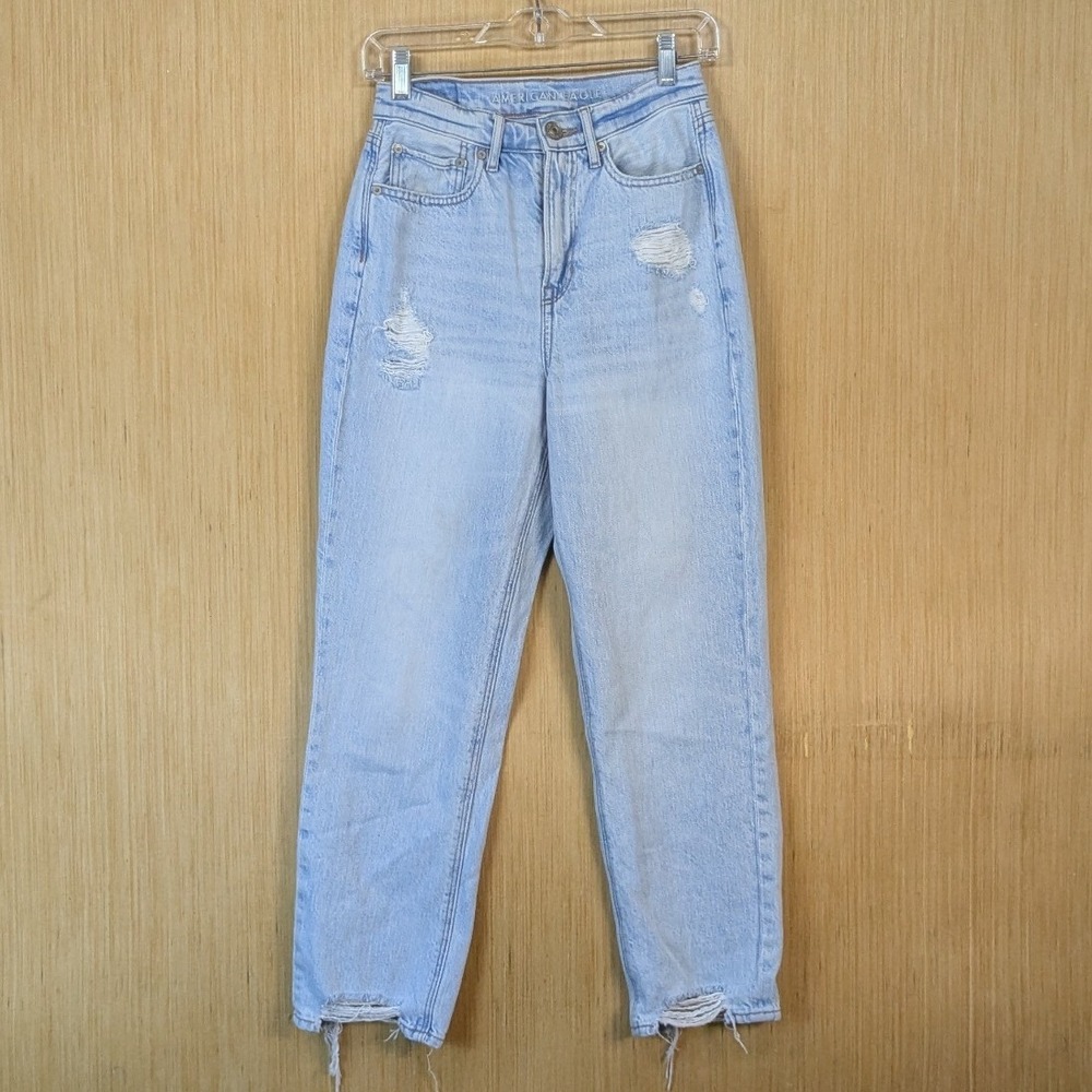American Eagle Highest Rise 90s Boyfriend Jeans Light Wash Distressed Size 2